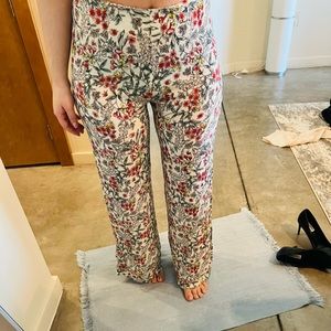 Floral wide leg size medium flowy pant for women high waisted